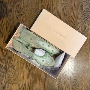 Loeffler Randall Leonie Mesh Seafoam Green Flats with Crystal Embellishments